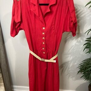 Vintage Elegant Red Button-Up Dress